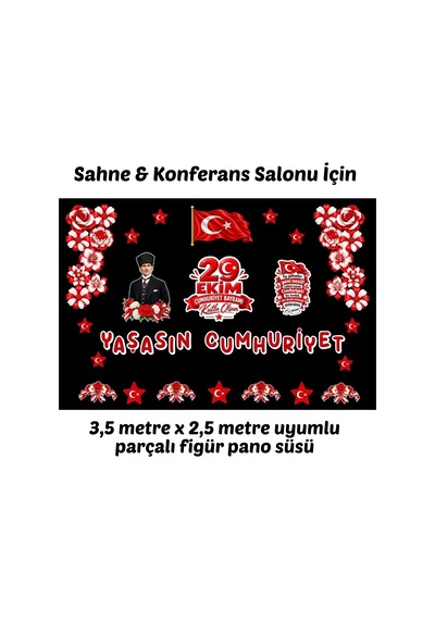 29 Ekim Cumhuriyet Bayramı Hazır Kesim Sahne Boy Pano Süsü 3,5 X 2,5 M Uyumlu Tüm Yaşlar