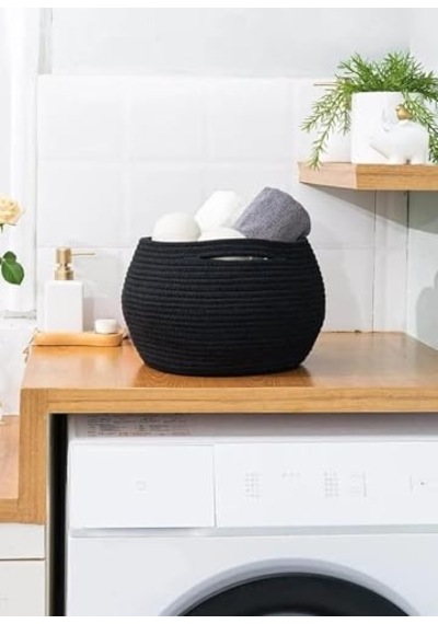 3 Adet Yuvarlak Sepet 20cm Siyah Jüt Dekoratif Düzenleyici Organizer Diğer