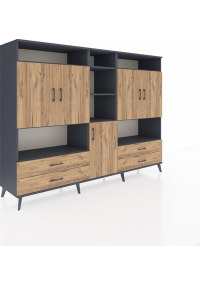 Hyperion Dolap 12 Raflı 4 Çekmeceli 5 Kapaklı 220x44x163 Antrasit Antrasit-çam