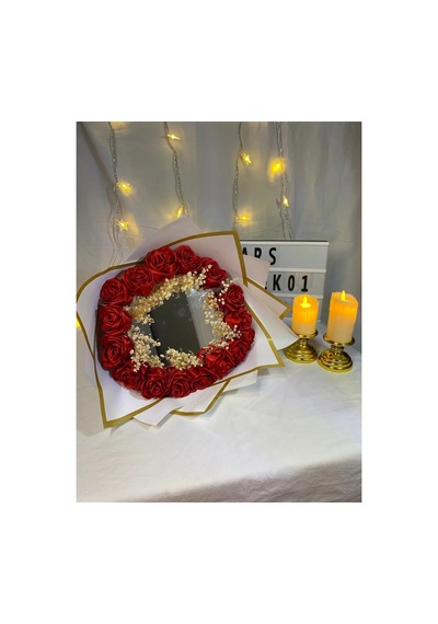 Aynalı Gül Buketi Aynali Buket Yapay Solmayan Gül Kırmızı Gül Ve Cipso Detaylı Gül Buketi Kırmızı - 723031816 Kırmızı