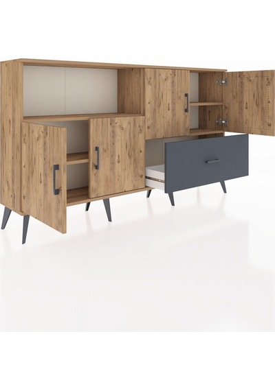 Arges Konsol 4 Raflı Tek Çekmeceli 4 Kapaklı 176x30x99 Çam-çam/an Çam-çam/antrasit Arges Konsol 4 Raflı Tek Çekmeceli 4 Kapaklı 176x30x99 Çam-çam/an Çam-çam/antrasit
