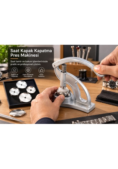 Kapak Kapatma Pres Makinası Metal Çelik Saat Tamir Aleti Gümüş