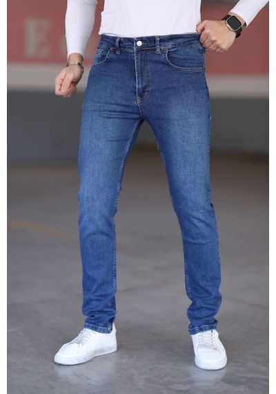 Myrab Denim Koyu Mavi Likralı Erkek Kot Pantolon - Regular Fit, Normal Bel, Kalın Kumaş Lacivert