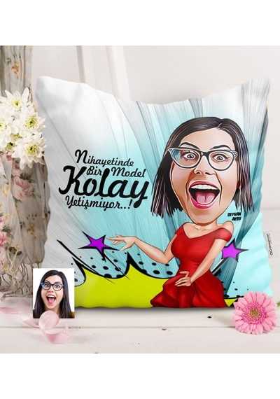 Kişiye Özel Bayan Model Karikatürlü Saten Yastık - 1