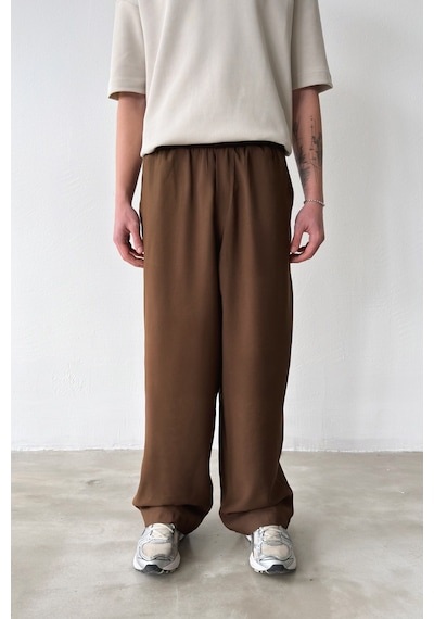 Flaw Rahat Kesim Bel Lastikli Baggy Pantolon-29123 Kahverengi