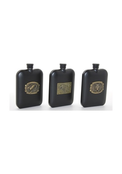 Paslanmaz Çelik Kabartmalı Tekli 6 Oz Matara Altın - Siyah