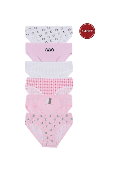 Koza İç Giyim Kız Çocuk 6'lı Desenli Slip 1050-01 Pembe - Beyaz