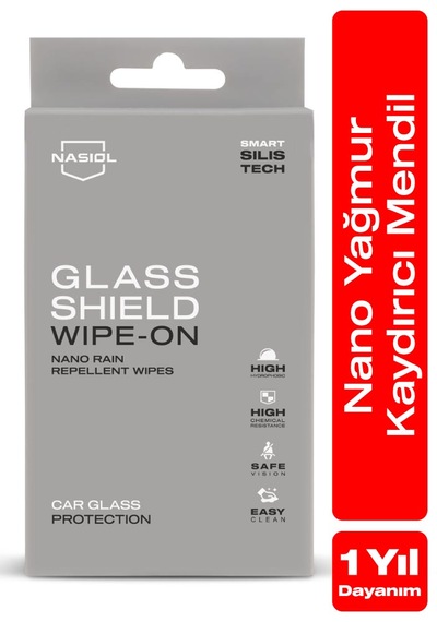 Nasiol Glasshield Wipe On Nano Yağmur Kaydırıcı Mendil Cam Yüzey Seramik Kaplama 1 Yıl Dayanım