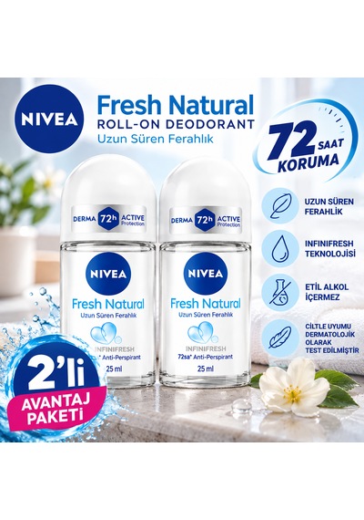 Nıvea Fresh Natural Kadın Roll-on Deodorant 25 Ml 2'li Avantaj Paketi