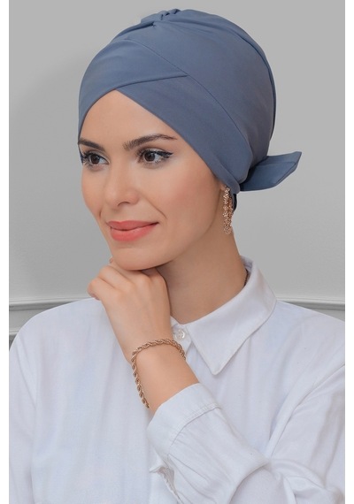 Hürrem Bone Gri Pratik Hazır Geçmeli Tesettür Bone Sandy Kumaş Fiyonklu Çift Gri