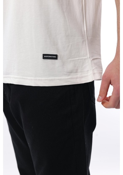 Madmext Ekru Bisiklet Yaka Şerit Detaylı Pamuklu Erkek T-shirt E7033 Ekru