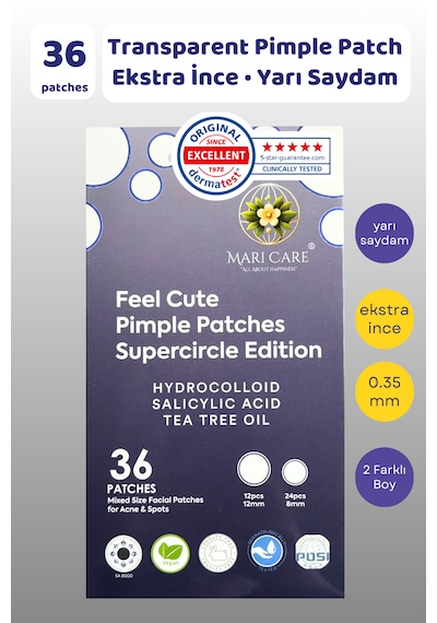 Mari Care Feel Cute Yarı Saydam Pimple Patches 36 Adet 0,35 Mm Ekstra İnce Hidrokolloid Akne Karşıtı Yama
