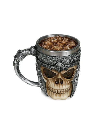 Birinci Sınıf 3d Kuru Kafa Fincan Paslanmaz Çelik Kahve, Çay, Cappuccino, Bira Gibi İçecekler İçin I Viking Skull Head Kupası İskelet Kafatası Tasarımlı Görünüm 1 Açık Ahşap