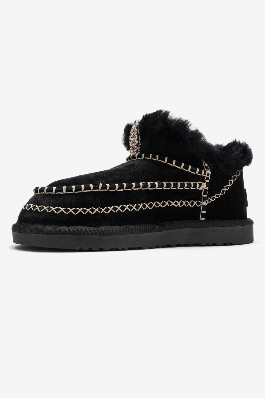 Luvishoes Luvi Shoes Darel Siyah Süet Hakiki Deri Dikişli Kürklü Kadın Kısa Bot Siyah Süet