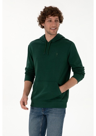 U.S. Polo Assn. Erkek Regular Fit Kapüşonlu Koyu Yeşil Basic Sweatshirt 50313720-VR079