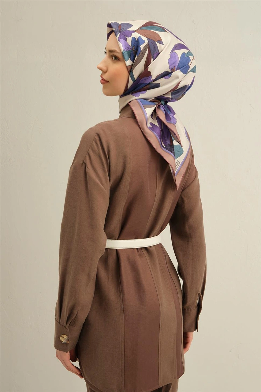 Armine Çiçek Desenli Saf İpek Twill Eşarp 9312d 81 Mor