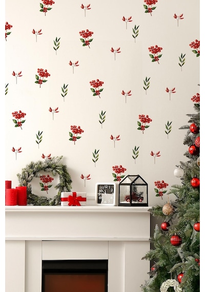 Kokina Çiçeği 3 Yılbaşı Süsü Yılbaşı Sticker Yılbaşı Hediyesi Cam Duvar Sticker Seti Dijital Baskı