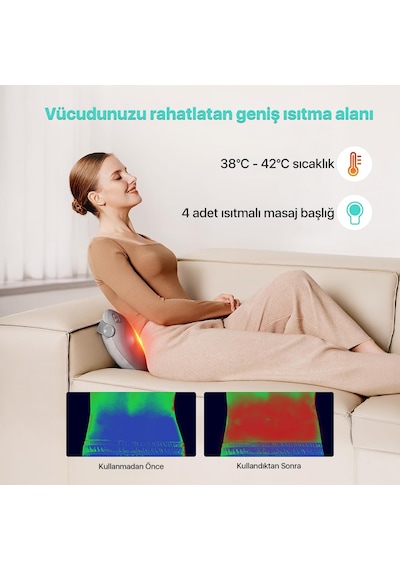 Skg T1-2 Pro Masaj Yastığı, Termoterapi-ısı Terapisi, Bel, Kalça, Sırt, Omuz Boyun Masaj Aleti Gri