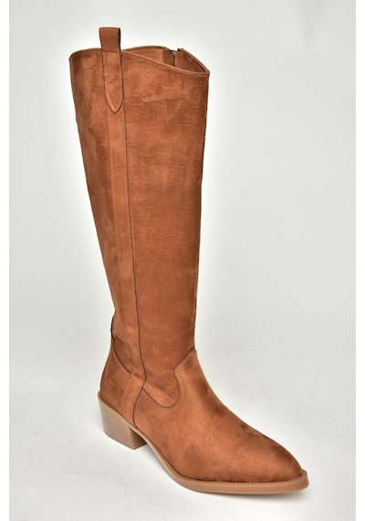 Fox Shoes T480142802 Taba Süet Alçak Topuklu Kadın Çizme Taba