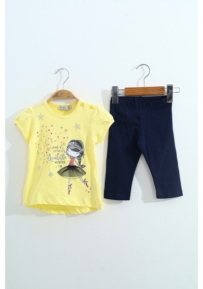 Toontoy Kids Toontoy Kız Çocuk 2'li Takım Baskılı Bisiklet Yaka T-shirt & Beli Lastikli Kapri Şort Açık Sarı Toontoy Kids Toontoy Kız Çocuk 2'li Takım Baskılı Bisiklet Yaka T-shirt & Beli Lastikli Kapri Şort Açık Sarı