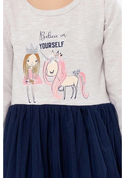 Breeze Kız Çocuk Uzun Kollu Elbise Unicorn 1.5-5 Yaş, Bej Melanj-bej Melanj Bej Melanj