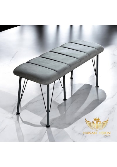 By Hakan Aşkın Antrasit Renk Metal Ayaklı Line Style 2025 Babyface Puf & Bench Koyu Füme Koyu Füme Bbf