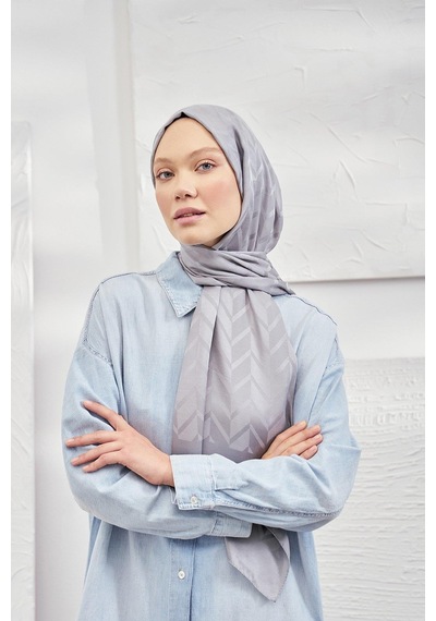 Armanda Jakarlı Şal - Zigzag Desenli - Gri - Gri