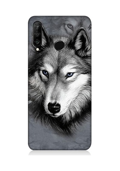 Huawei P30 Lite Uyumlu Mavi Gözlü Kurt Desenli Silikon Kılıf