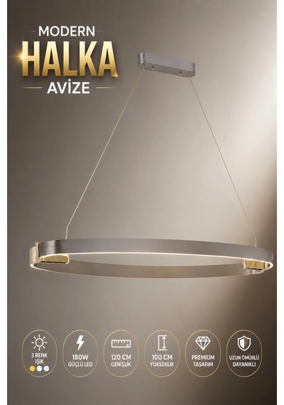 Modern Premium 180 Cm 3 Renkli Ledli Sarkıt Avizesi Platin Salon Mutfak Oturma Odası Modelleri 180w Beyaz