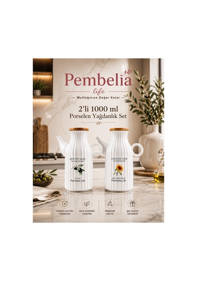 Etiketli 2 Adet 1000ml Porselen Yaglık&sirkelik 2'li Yağdanlık Set Beyaz Beyaz