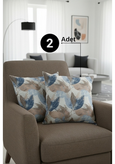 Chevron Bohem Dekoratif Punch Yastık Kırlent Kılıfı 2 Adet 45x45 Sonbahar Rüyası Mavi 45 x 45