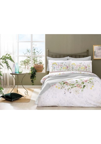 Jardin De Flor Çift Kişilik Yatak Örtülü Nevresim Takımı Beyaz Renkli