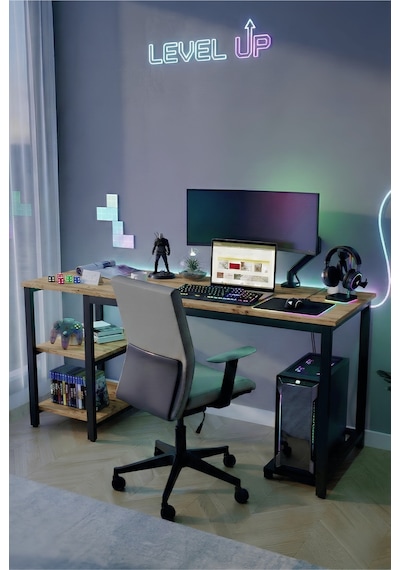 Reflekta Raflı Oyuncu Masası 60x160 Cm. Gaming Masa Demonte Atlantik Çam-siyah Reflekta Raflı Oyuncu Masası 60x160 Cm. Gaming Masa Demonte Atlantik Çam-siyah
