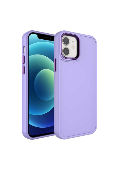 Zore Apple iPhone 12 Uyumlu Metal Çerçeve Ve Buton Tasarımlı Sert Omsy Botox Kılıf-lila
