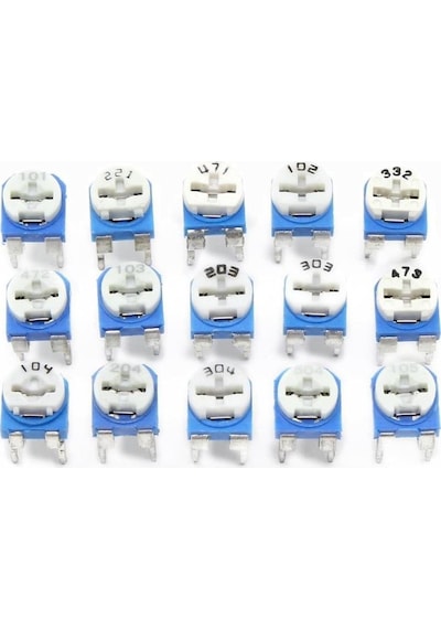 150 Adet 100r/1mr Trimpot Potansiyometre Seti Dik Rm065 15 Çeşit Şeffaf Çantada