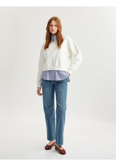 Koton İki Farklı Kumaş Kullanımlı Uzun Kollu Pamuklu Gömlek Yaka Sweatshirt Beyaz 5sak10188ek Beyaz Koton İki Farklı Kumaş Kullanımlı Uzun Kollu Pamuklu Gömlek Yaka Sweatshirt Beyaz 5sak10188ek Beyaz