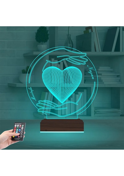 Luvivia Sevgiliye Hediye Kalp El Kişiye Özel 3d Lamba - Masa Gece Lambası