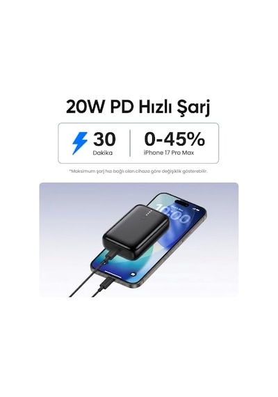 10000mah 22.5w Usb-a + Usb-c Powerbank Taşınabilir Hızlı Şarj Cihazı Siyah Altın - Siyah