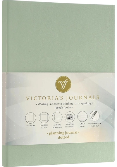 1040 Victoria's Journals Smyth Esnek Kapak Planlayıcı Defter 14x20 Cm 100gr. Krem 96 Yaprak Yeşil Çizgili