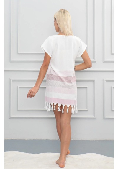 Trendol Fashion Life Peştemal Pamuklu Plaj Elbisesi, İpliği Boyalı Dokuma, Deniz Kabuğu Beyaz - Pembe Trendol Fashion Life Peştemal Pamuklu Plaj Elbisesi, İpliği Boyalı Dokuma, Deniz Kabuğu Beyaz - Pembe