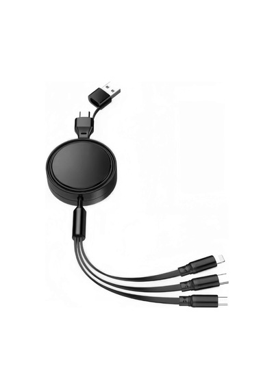 100w Geri Çekilebilir Makaralı Çoklu Şarj Kablosu Dönüştürücülü Lightning Micro Type-c Şarj Kablo