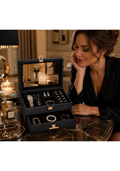 Prestige Aynalı Takı Organizeri 2 Katlı Çekmeceli Premium Takı Kutusu Çok Renkli