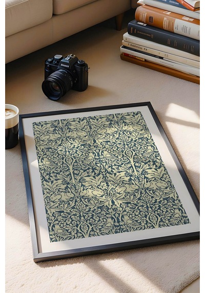 William Morris Brother Rabbit Kardeş Tavşan Desenli Çerçeveli Tablo Viktorya Serisi Duvar Dekoru Siyah