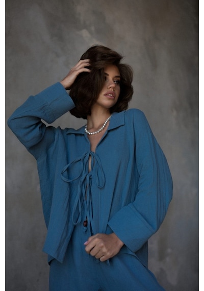 Mai Collection Mai Studios Co. Bali Boncuklu İndigo Müslin Takım İndigo Mai Collection Mai Studios Co. Bali Boncuklu İndigo Müslin Takım İndigo