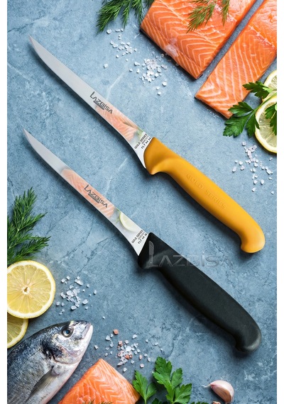 Lazbisa Mtf-057 Gold Incisive Serisi Balık Fileto Bıçağı Et Steak Bıçak Mutfak Bıçak Sarı