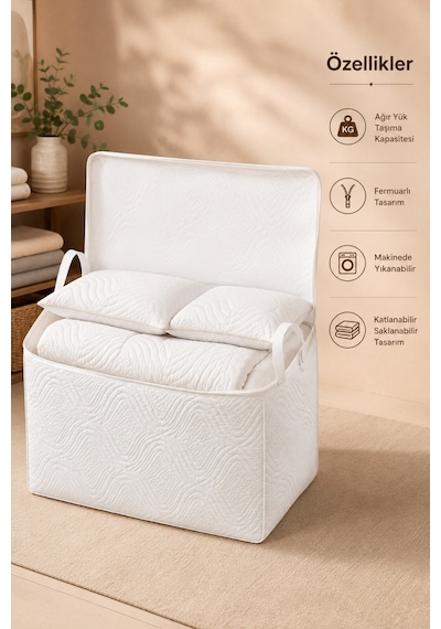 Dayanıklı Taşınabilir Kulplu Fermuarlı 75 Kg Taşıma Kapasiteli 35x50x50 Ebat Küçük Boy Kazak Hurcu Baza Altı Örme Hurç Beyaz Dayanıklı Taşınabilir Kulplu Fermuarlı 75 Kg Taşıma Kapasiteli 35x50x50 Ebat Küçük Boy Kazak Hurcu Baza Altı Örme Hurç Beyaz