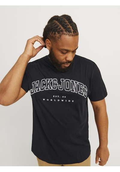 Jack & Jones Büyük Beden Sifir Yaka Kisa Kollu Tisört - Caleb - 12258871 Siyah