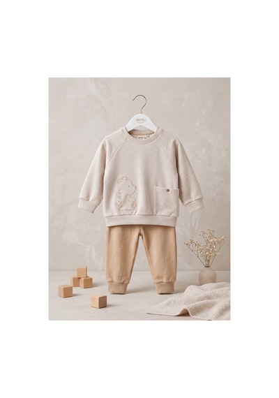 Deniva Kids Bebek Bej Ayıcık Nakışlı Cepli Sweatshirt Ve Ribanalı Eşofman Alt Üst Takım - 3-4 Yaş Deniva Kids Bebek Bej Ayıcık Nakışlı Cepli Sweatshirt Ve Ribanalı Eşofman Alt Üst Takım - 3-4 Yaş
