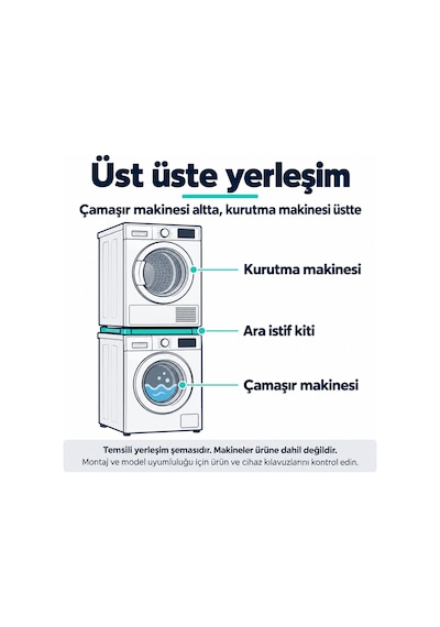 Altus Uyumlu Çamaşır - Kurutma Makinesi Ara İstif Kiti 54-64 Cm - Beyaz