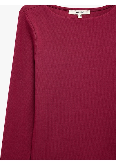 Koton Slim Fit Pamuklu Kayık Yaka Uzun Kollu Basic Bluz Mürdüm 7wak10315ek Mor